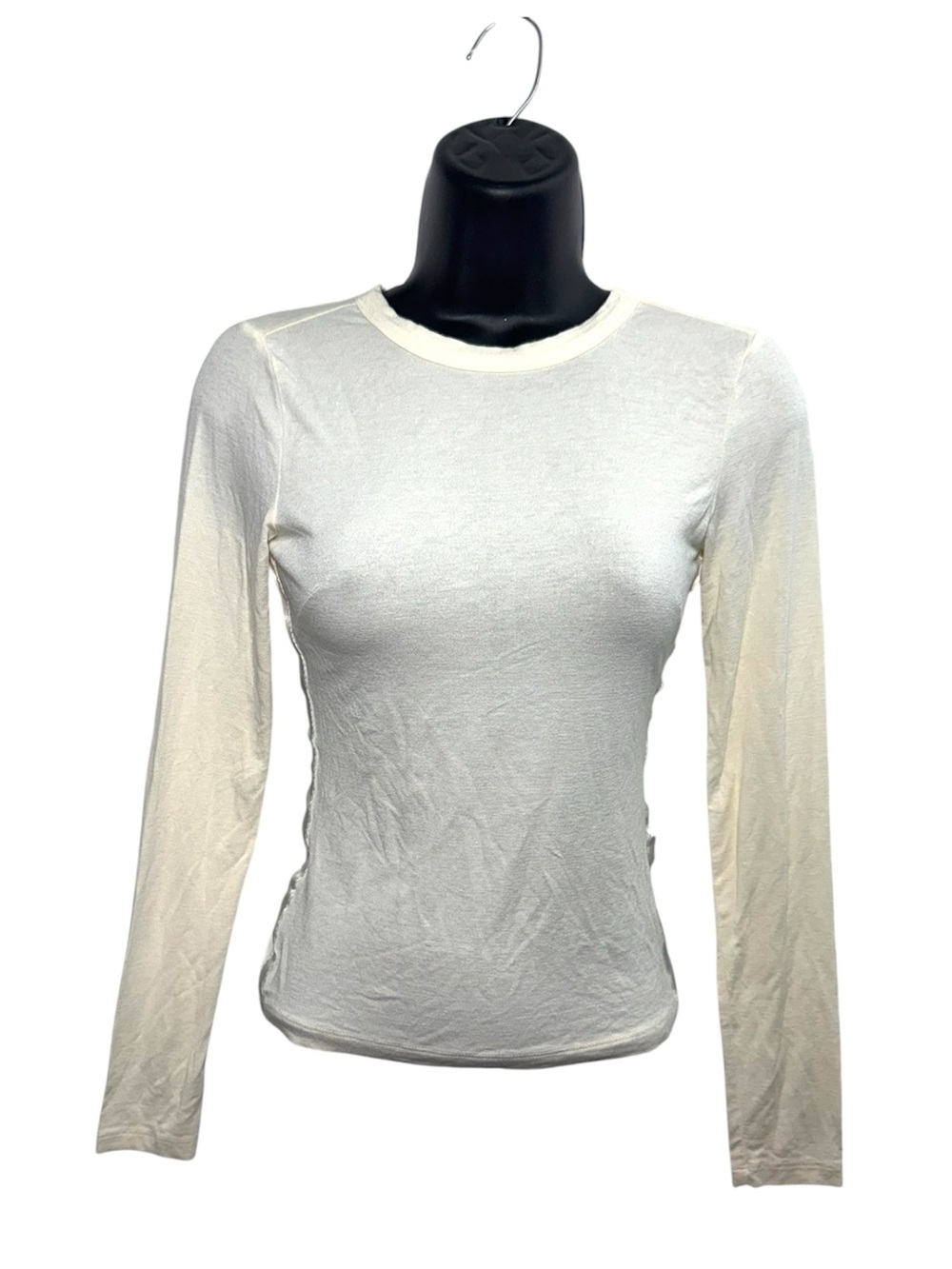 The Limited Stretch Cream Viscose Long Sleeve Top Semi Sheer Lightweight Layerin
